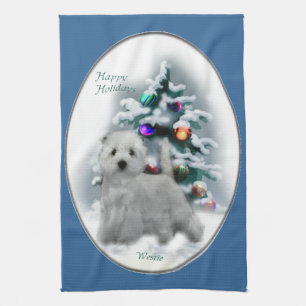 Paño De Cocina Terrier Blanco de West Highland en Navidad