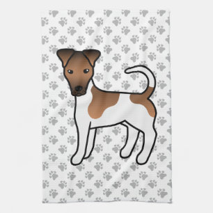 Paño De Cocina Terrier Fox Liso Blanco y Caqui Perro de Dibujos A