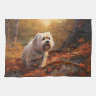 Paño De Cocina Terrier Tibetano en otoño las hojas caídas inspira