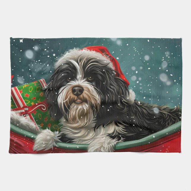 Paño De Cocina Terrier Tibetano Navidad Festiva (Horizontal)