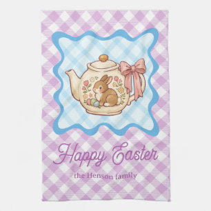 Paño De Cocina Tetera conejito de Pascua a cuadros 