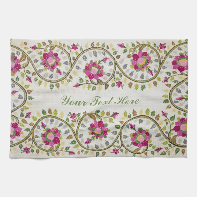 Paño De Cocina Texto de personalizable, Patrón de Peonies, Willia (Horizontal)