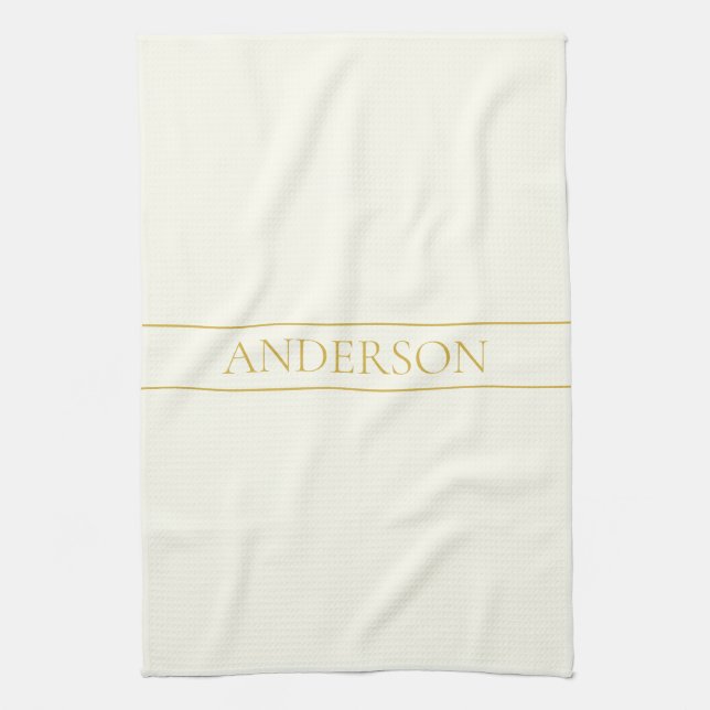 Paño De Cocina Texto de Personalizable simple y elegante | Gold O (Vertical)