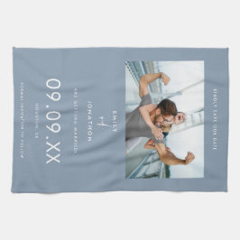 Paño De Cocina Texto Mínimo De Foto Azul Dusty Guardar La Fecha