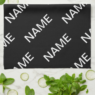 Paño De Cocina Texto personalizable Negro y blanco moderno y ne