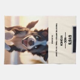 Paño De Cocina texto personalizado, perro blanco y negro lindo