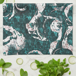 Paño De Cocina Textos de manchas blancas mezcladas en aguamarina 