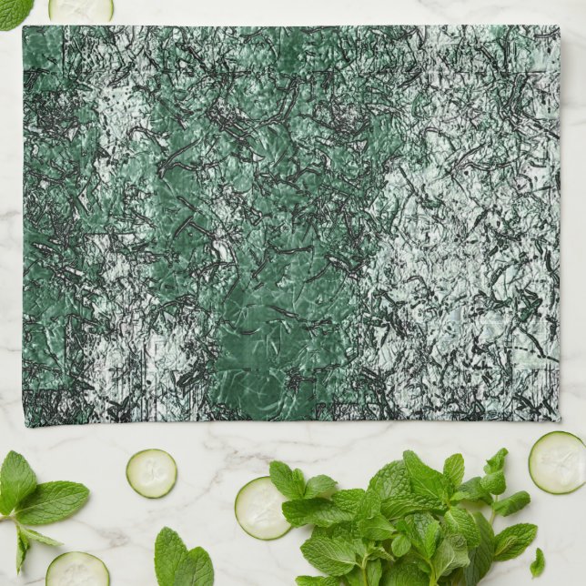 Paño De Cocina Textura de aceite verde sobre palos y lino (Doblado)