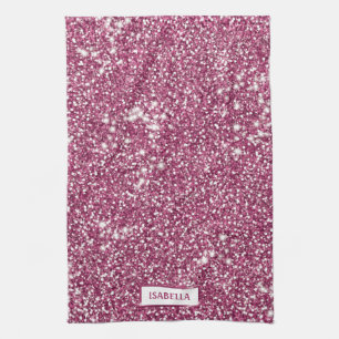 Paño De Cocina Textura de brillo rosa falso con nombre personaliz