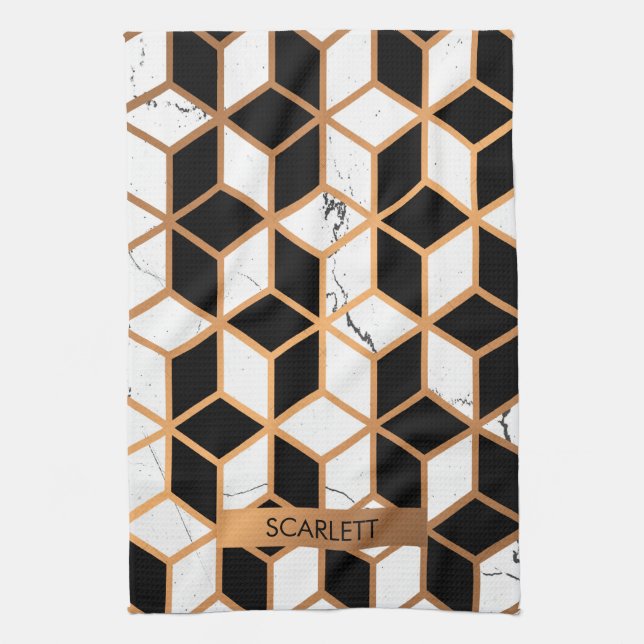 Paño De Cocina Textura De Mármol Con Cubos Dorados (Vertical)