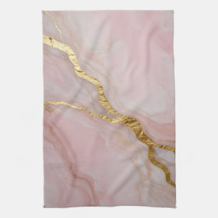 Paño De Cocina Textura de mármol dorado y rosa