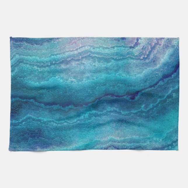 Paño De Cocina Textura del árido verde del Mar Azul (Horizontal)