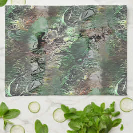 Paño De Cocina Textura extraña en verde gris con cráneo abstracto