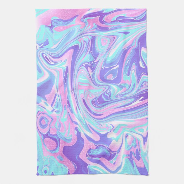 Paño De Cocina Textura líquida de Mármol Azul y Morado Pastel (Vertical)