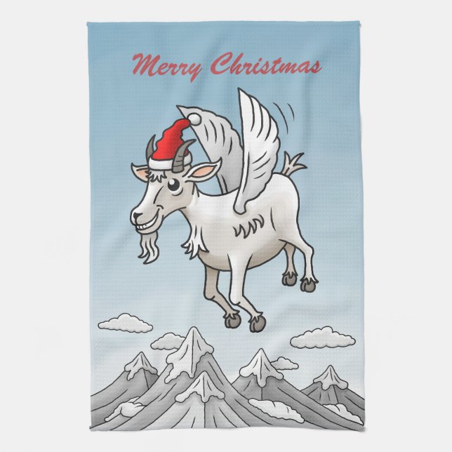 Paño De Cocina The Christmas Goat's Flight in the Mountains (Vertical)