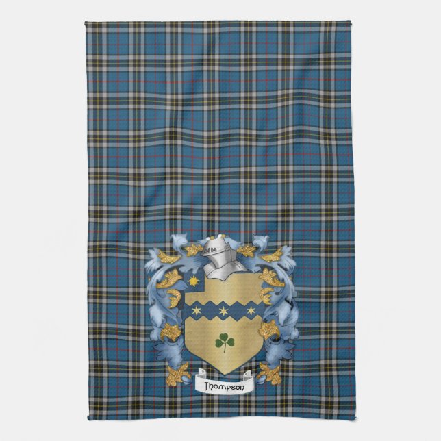 Paño De Cocina Thompson Family Crest y Tartán (irlandés) (Vertical)