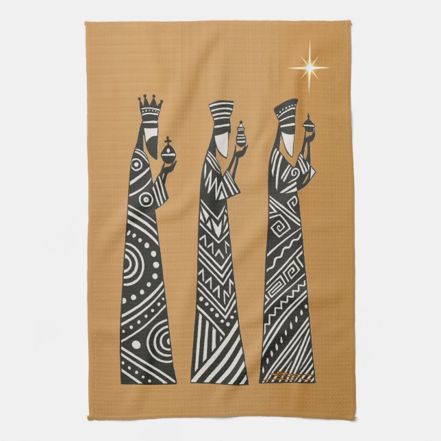 Paño De Cocina Three Wise Men Black & White Christmas Nativity (Vertical)