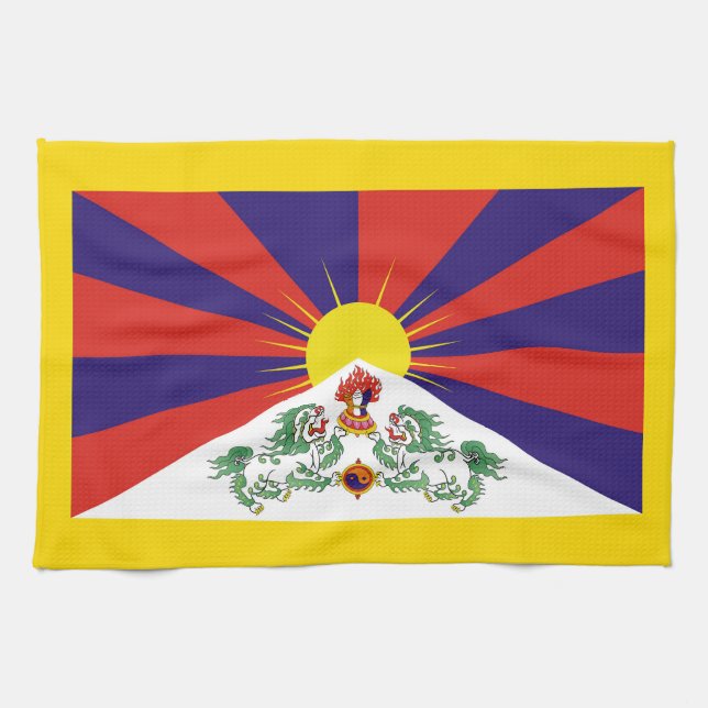 Paño De Cocina Tibet, Leones de nieve, bandera tibetana - Los Him (Horizontal)