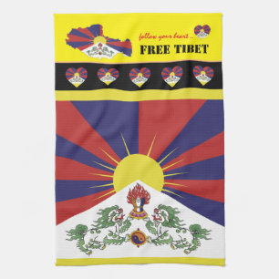 Paño De Cocina Tíbet libre y bandera tibetana, mapa, corazón/T