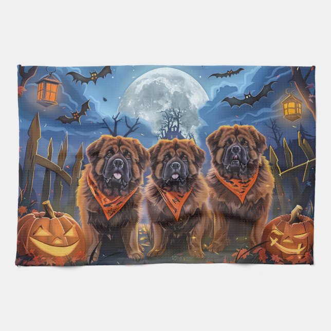 Paño De Cocina Tibetano Mastiff Halloween Spooky (Horizontal)