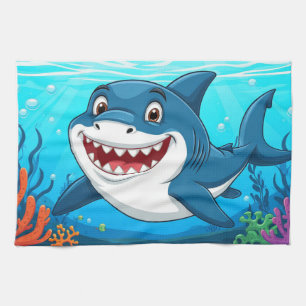 Paño De Cocina Tiburón de dibujos animados sonriente bajo el agua