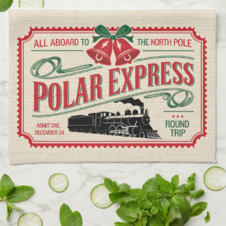 Paño De Cocina Ticket en tren al Polo Norte en una vintage Navida