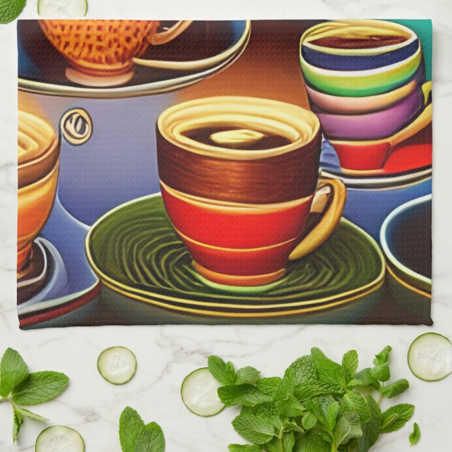 Paño De Cocina Tierra caprichosa de tazas de café (Doblado)