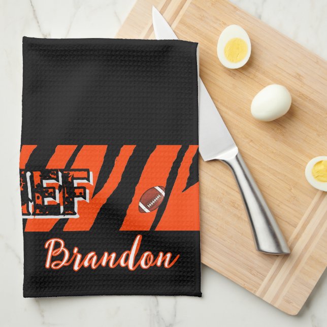 Paño De Cocina Tiger Stripe Black Orange Football Design (Doblado Cuarto)