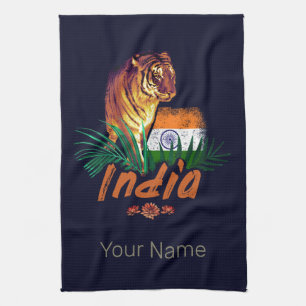 Paño De Cocina Tigre de la India con bandera retro Lotus souvenir