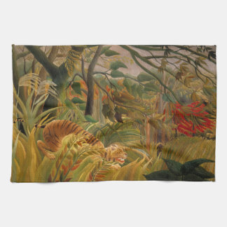 Paño De Cocina Tigre en tormenta tropical por Henri Rousseau