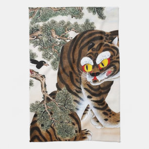 Paño De Cocina Tigre y Urraca Minhwa bajo el Pino