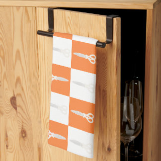 Paño De Cocina Tijeras Retro Patrón de Cuadro Naranja