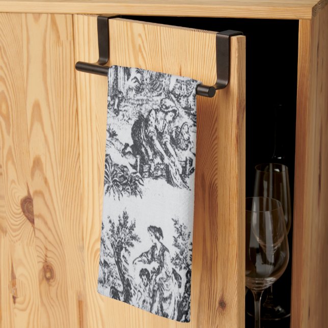 Paño De Cocina Tile de jouy negro y blanco elegante (Pliegue de tercios)