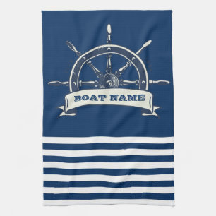 Paño De Cocina Timón de barco náutico, rayas azul marino