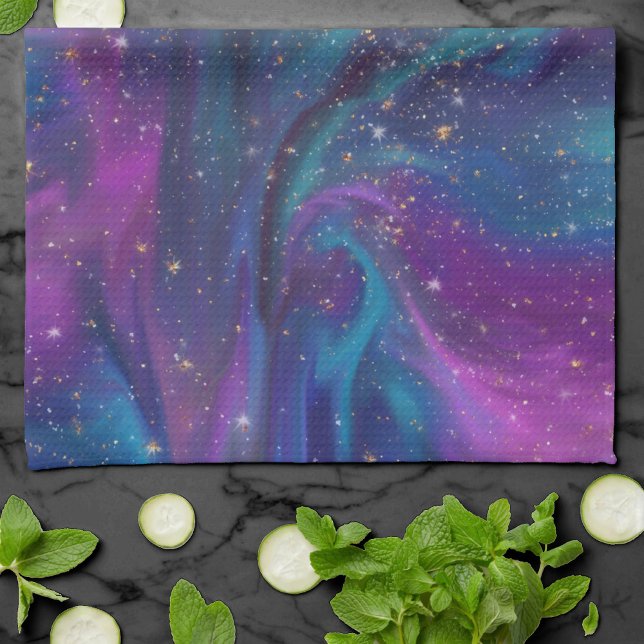 Paño De Cocina Tinta cósmica | Galaxia azul turquesa púrpura Nebu (Subido por el creador)