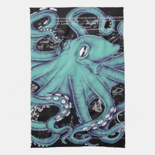 Paño De Cocina Tinta de mapa Verde azulado octopus