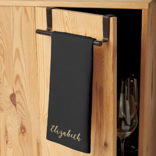 Paño De Cocina Tipografía elegante negra y dorada nombre de guión