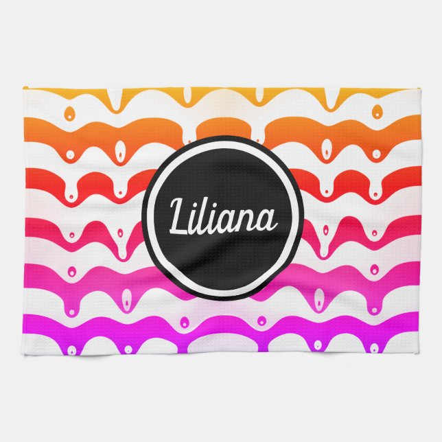 Paño De Cocina Tiras de goteo psicodélicas del Jazzy Tropical (Horizontal)