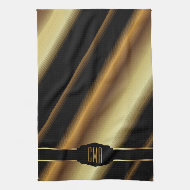 Paño De Cocina Tiras diagonales de oro metálico monogramo (Vertical)
