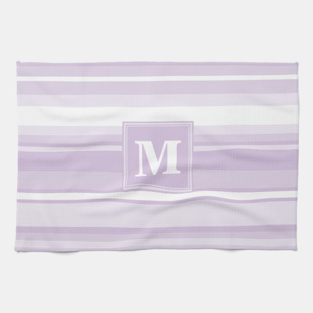 Paño De Cocina Tiras moradas monogramo (Horizontal)