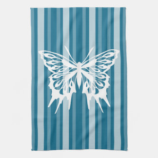 Paño De Cocina Tiras victorianas oscuras de Cerulean con mariposa