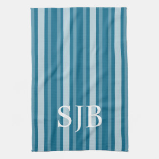 Paño De Cocina Tiras victorianas oscuras de Cerulean con monogram