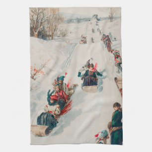 Paño De Cocina "Tobogganing", Cromolitografía, Louis Prang & Co.