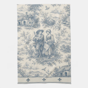 Paño De Cocina Toile campestre francés romántico en azul polvorie