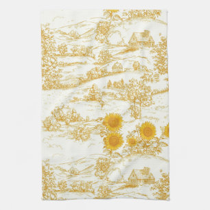 Paño De Cocina Toile de campo de girasoles Cottagecore