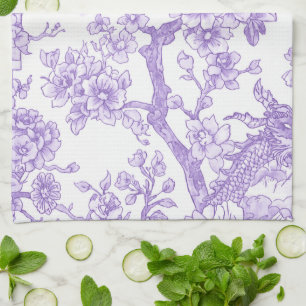 Paño De Cocina Toile de chinoiserie púrpura Dragón Flor de Cerezo