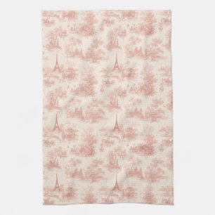 Paño De Cocina Toile de Francia Rosa Romántico Patrón Campestre (
