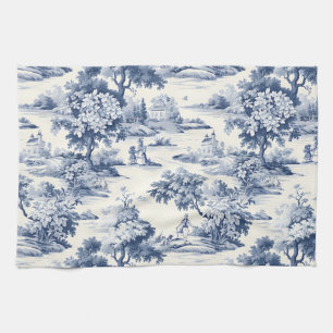 Paño De Cocina Toile de jouy, azul y blanco, porcelana,