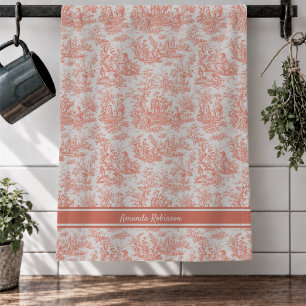 Paño De Cocina Toile de Jouy Francesa Campestre Naranja Vintage