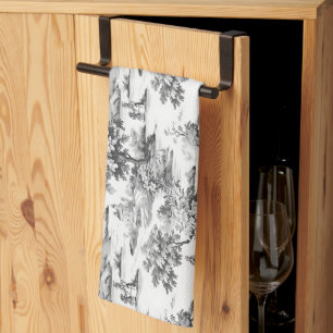 Paño De Cocina Toile de jouy, negro y blanco, porcelana,